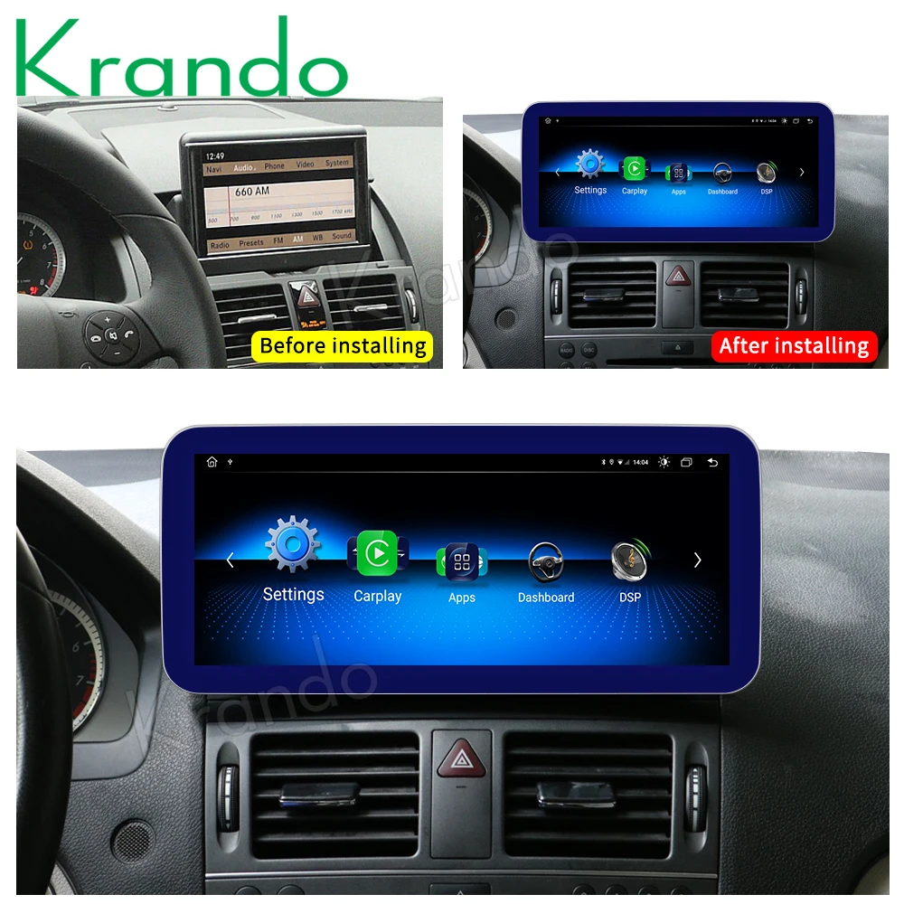 Krando Android 10.0 10.25'' 4G 128GB Car Radio Audio GPS For Mercedes BENZ C W204 C180 C200 C220 2008-2014 NTG 4.0 4.5 Carplay