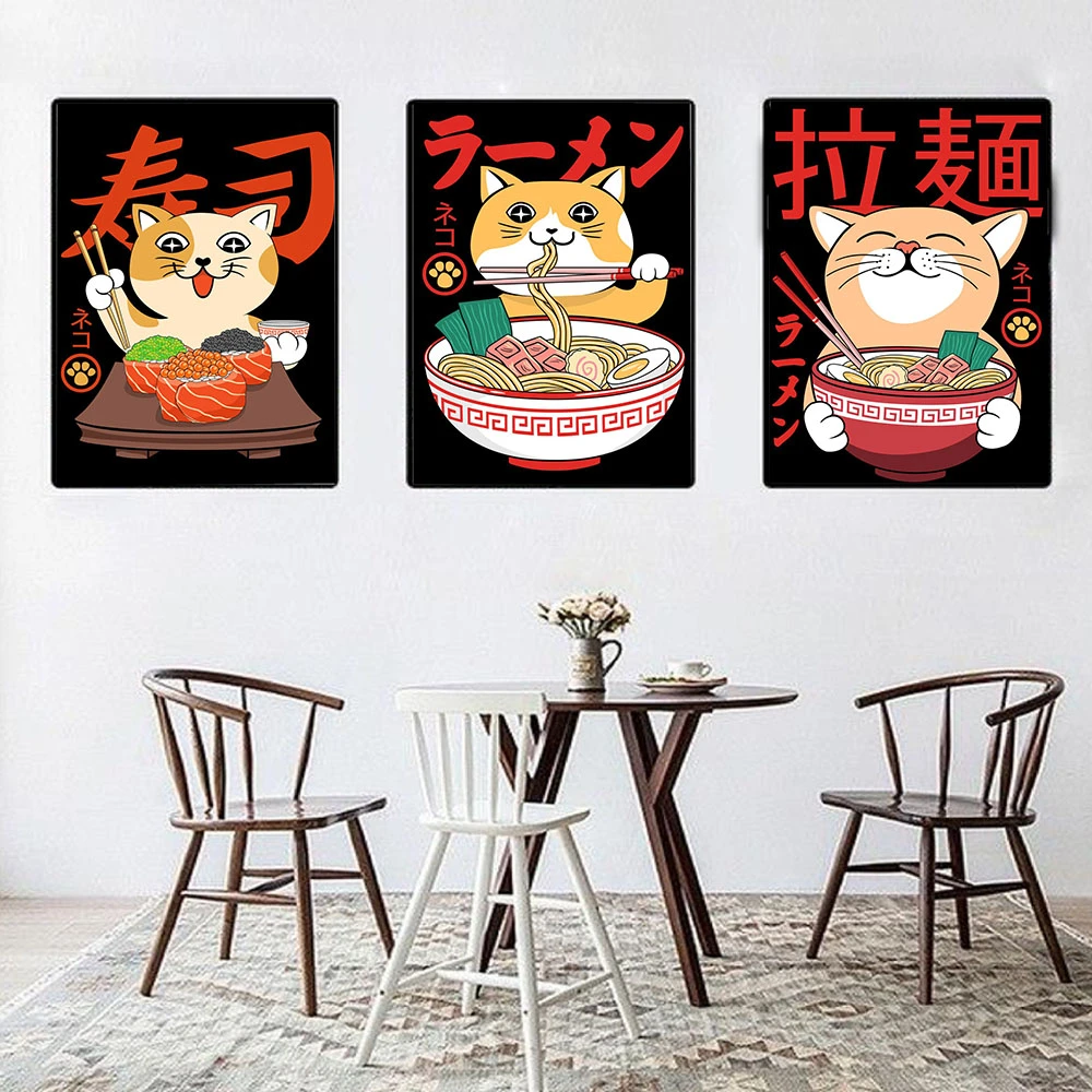 日本の青く猫の食べ物のフレーズポスターとプリントキャンバスの絵画壁アート写真リビングルームの家の装飾 絵画 書道 Aliexpress