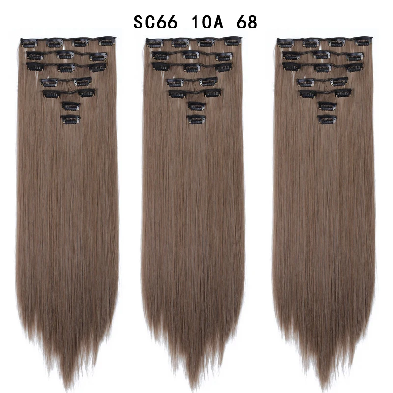 MISS QUEEN 16 клипс длинные прямые синтетические волосы для наращивания на клипсах в высокотемпературном волокне черный коричневый шиньон - Цвет: 10A68