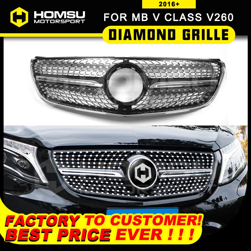 For VITO/V Class W447 Diamond Grille Black Silver for V260 V250 Front Bumper Racing Grill Year 2015-2019 | Автомобили и мотоциклы