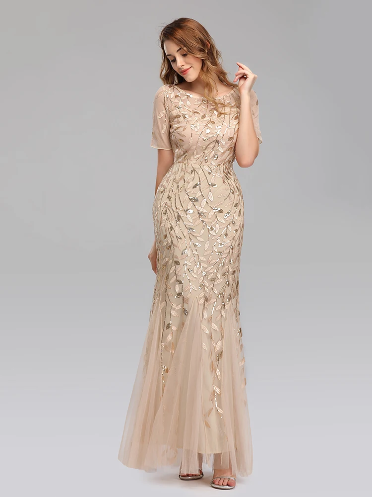 Вечерние платья размера плюс, длинное платье русалки для выпускного вечера, кружевные аппликации с коротким рукавом, Длинные вечерние платья из тюля, Золотое сексуальное платье