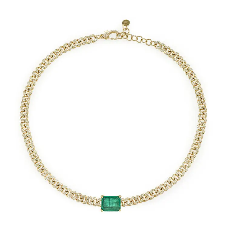 Большое зеленое ожерелье-цепочка для женщин с фианитами и фианитами, цепочка-чокер 32+ 8 см