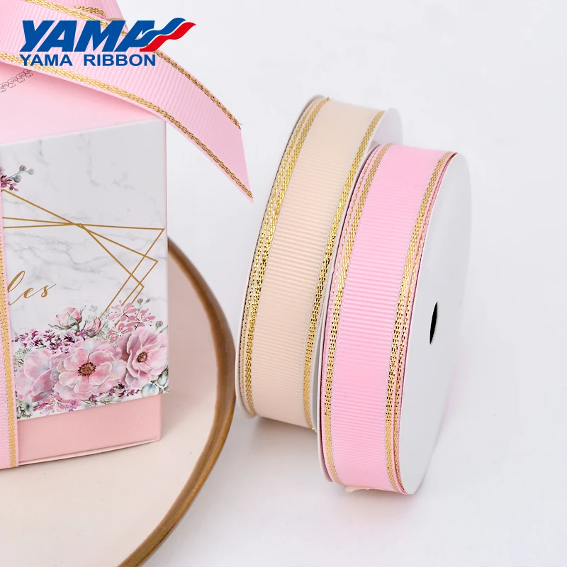 Ribbon Decoration Ribbon Supplies Grosgrain Ribbon Wrapping Ribbon 6mm 9mm 16mm 25mm 38mm Wide 100yards Gold Metallic Edge Grosgrain Ribbon Diy Gift Packing Decoration Wedding Crafts