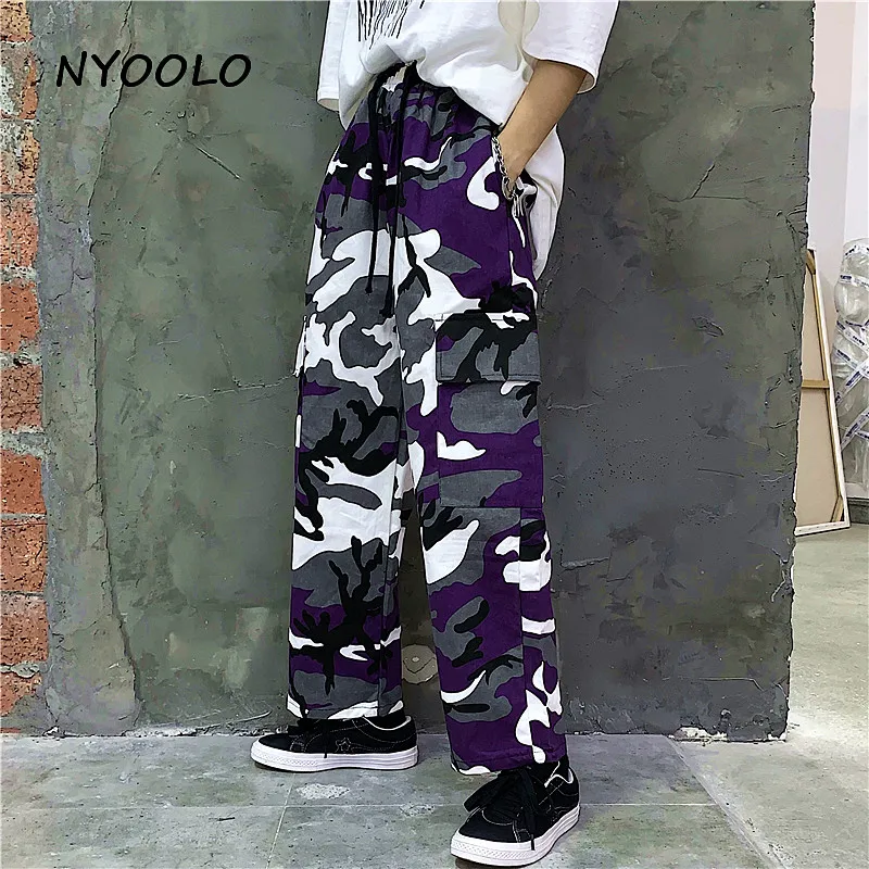 NYOOLO Harajuku стиль уличная большие карманы камуфляжные брюки повседневные эластичные талии длина голеностопного сустава брюки для женщин и мужчин