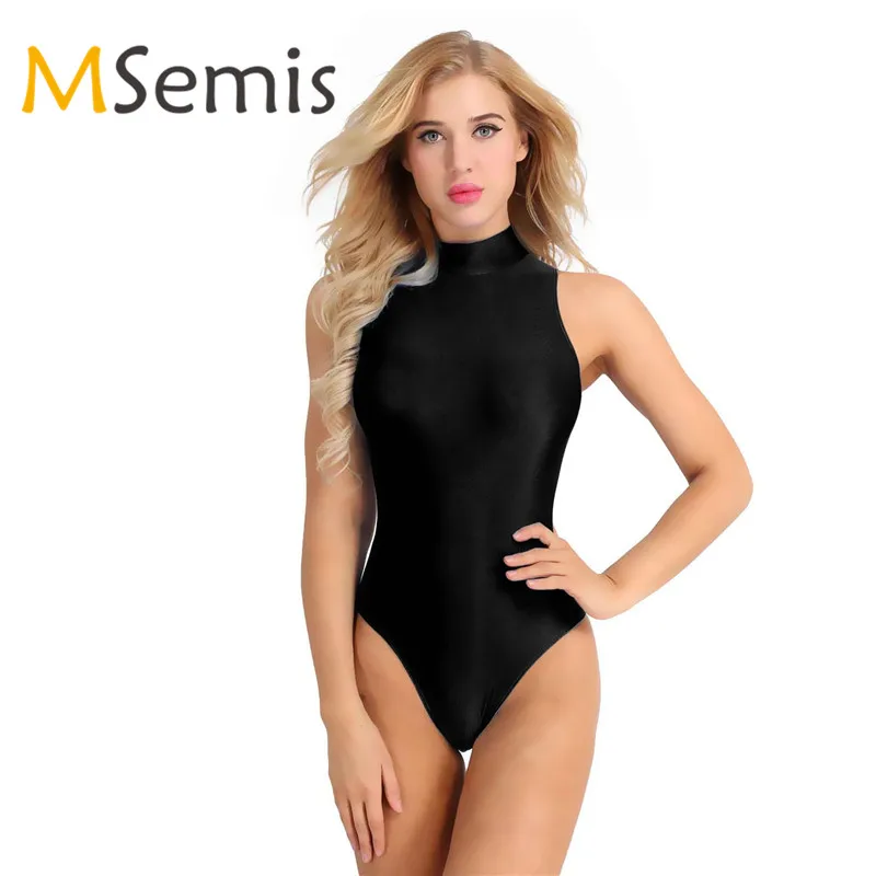 

Women's Swimsuit Gymnastic Leotard Swimwear Round Neck Stretch Dance Leotard Bodysuit Beach Bathing Suit Female Swimming Suit
