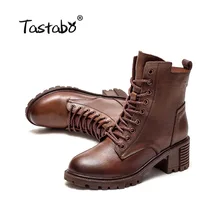 2021 New Chunky Boots Fashion Genuine Leather Platform Women Ankle Boots Female Sole Pouch Motorcycle Boots Shoes Botas Mujer