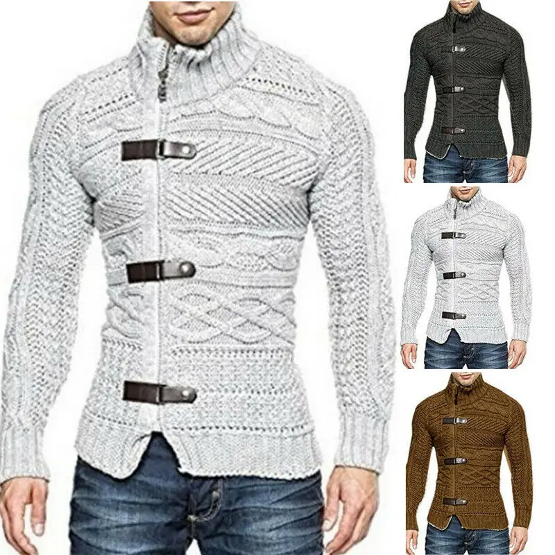 Mens Winter Turtleneck Knitted Buckle Sweater Warm Cardigan Pullover Coat Jacket Mens Winter Turtleneck Knitted Buckle Sweater Warm Cardigan Pullover Coat Jacket
