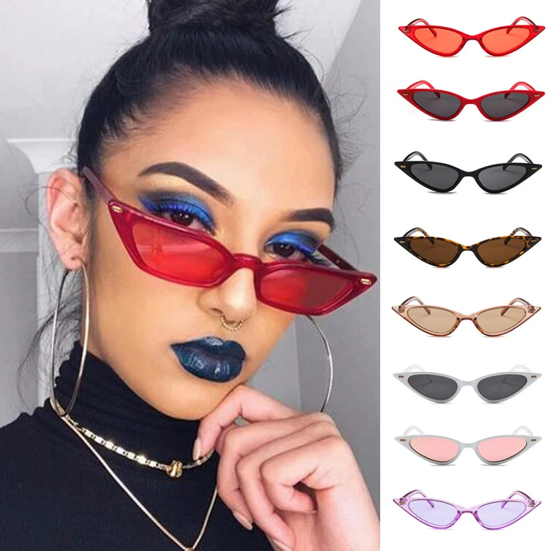 

Purple Black Red Sunglasses Cateye Eyewear Women Brand Designer Small Triangle Vintage Sun Glasses Retro Sexy Cat Eye Sunglasses