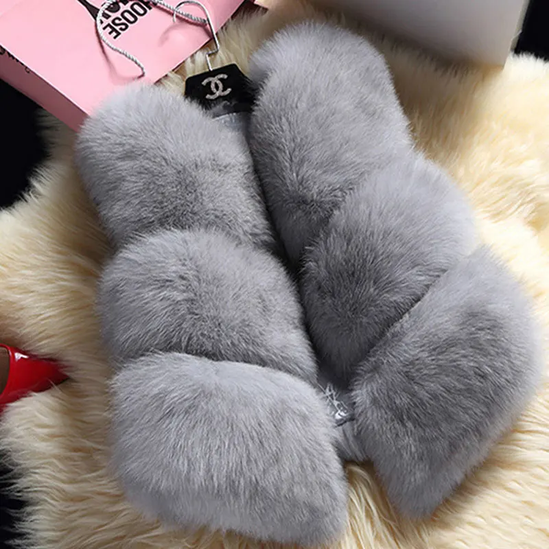 colete feminino de inverno осенне-зимний меховой жилет из искусственного меха, Женская куртка, Норковый жилет, верхняя одежда, короткое меховое пальто на Рождество - Цвет: Серебристый
