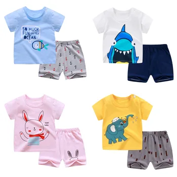 

Summer New Baby Boys Cartoon Clothing Suit Short Sleevd Cotton Tshirt + Shorts 2020 Cute Clothes Girl Animal Pyjamas Pijamas Set