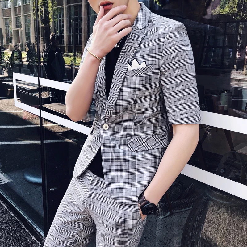 Mode Pak Voor Heren повседневные Kleding Pak Heren комплект из 2 предметов для выпускного вечера костюмы для зомера мужские клетчатые Клубные костюмы Pakken Sociale