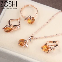 Cherry-Jewelry-Sets Earrings Champagne Wedding-Party-Gift Gold-Color Women Branch Crystal