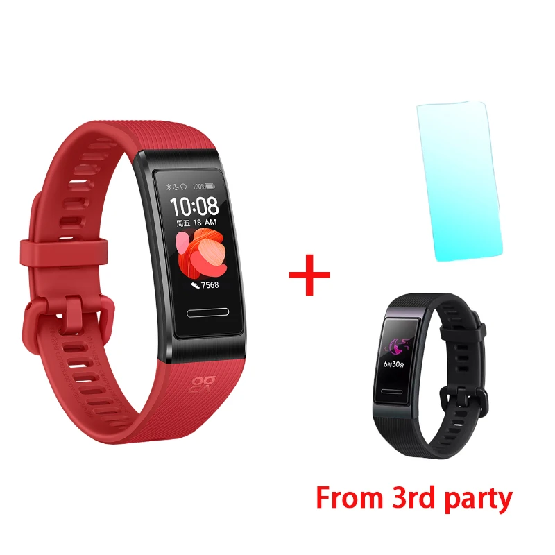 Умный Браслет huawei Band 4 Pro, инновационные часы, лица, автономный gps, проактивный мониторинг здоровья, SpO2, кислород крови - Цвет: red  add black film