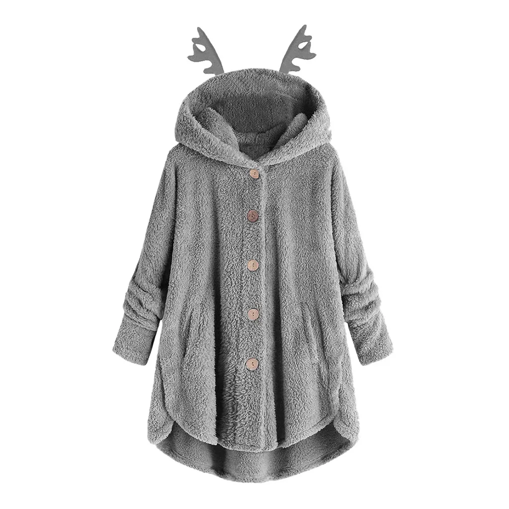 Womail, рождественское пальто для женщин, зимнее пальто из искусственного меха, Толстого размера плюс, пушистая плюшевая куртка на пуговицах, Дамское осеннее пальто, верхняя одежда O24 - Цвет: GY