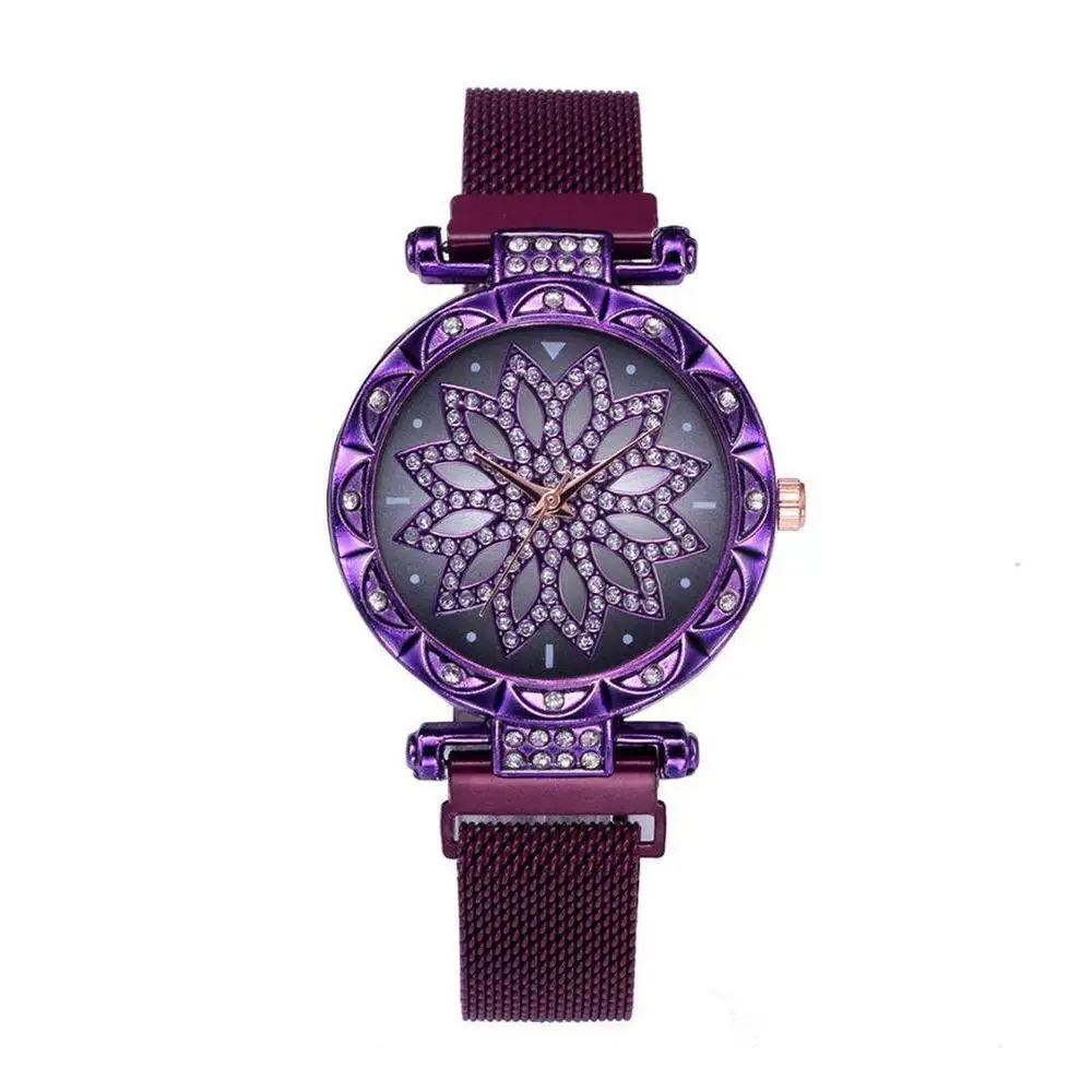 Бренд кварцевые наручные часы с бриллиантами Женские часы модные магнитные звездное небо женские часы из нержавеющей стали Reloj Mujer - Цвет: Purple