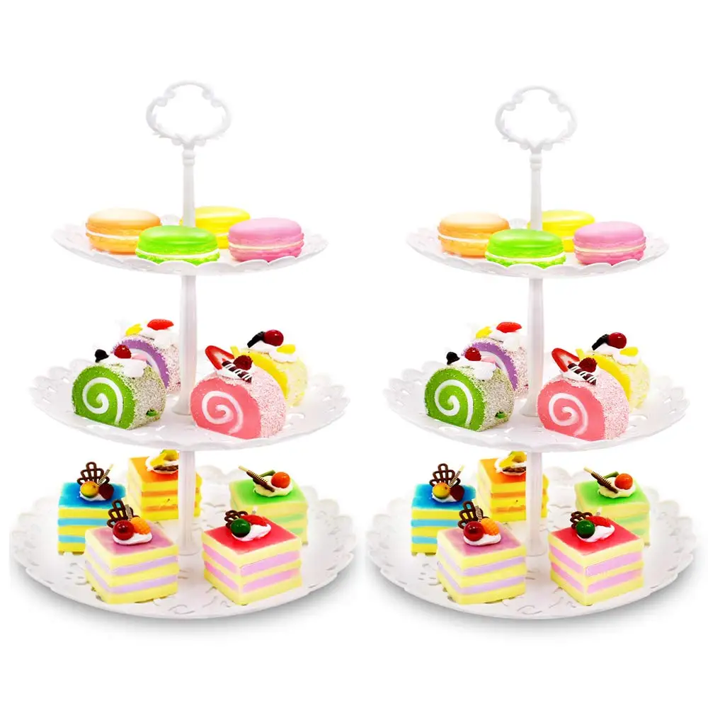  2pcs/pack Cupcake Stand Dessert Stand 3 Tier Cake Stand Fruit Plate Plastic Display Stand for Weddi