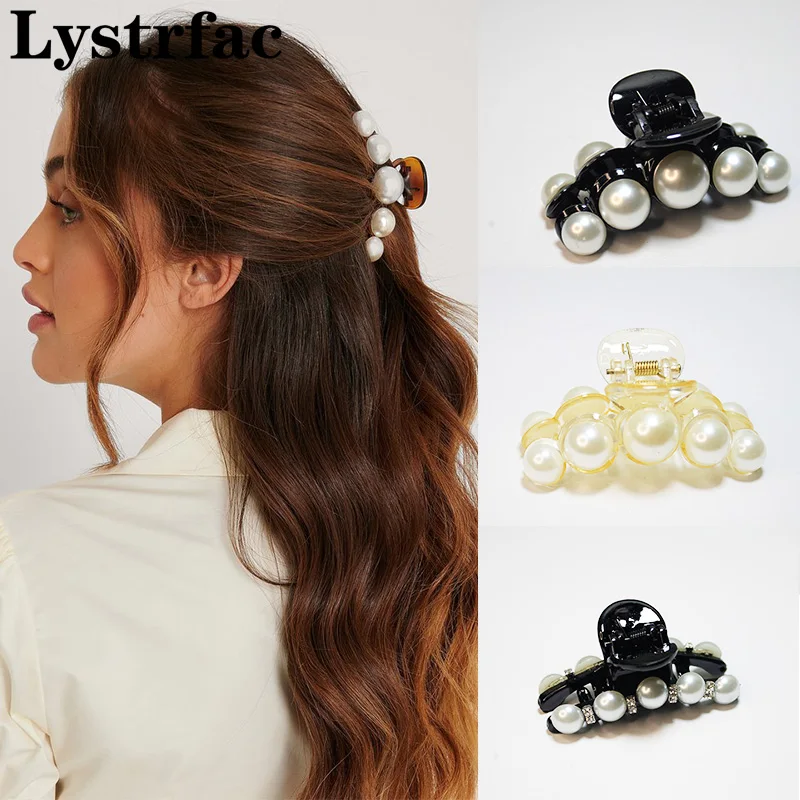 

Lystrfac Ins Pearl Rhinestone Hairclips For Ladies Girls Hair Claw Female Hairpin Headwear Women Hair Accessories