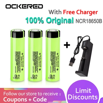 

New NCR18650B Battery 4000mAh Rechargeable Li-ion Battery for Flashlightia with Free 18650 Battery Charger