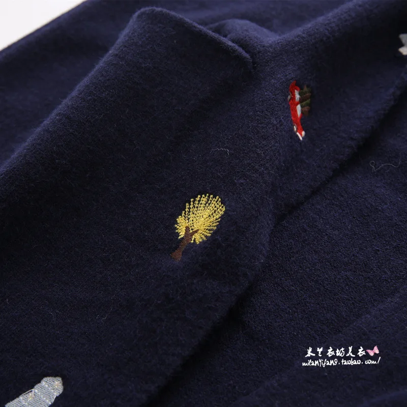 mori girl autumn winter Cartoon cars trees embroidery long hooded Cardigan sweater