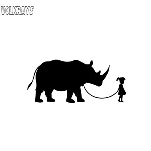 Volkrays Creative Car Sticker Rock Rhino Girl Vinyl Motorcycle Automobile Decoration Decals Accessories Black/Silver,12cm*5cm