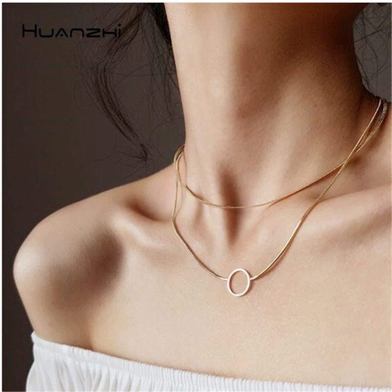 HUANZHI 2020 Новые корейские геометрические круглые двухслойные Чокеры широкая