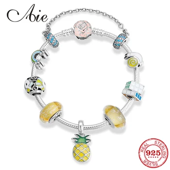 

925 Sterling Silver yellow series summer tropical pineapple fruit fine Pendant finished bracelet Fashion Charm Bracelet Jewelry