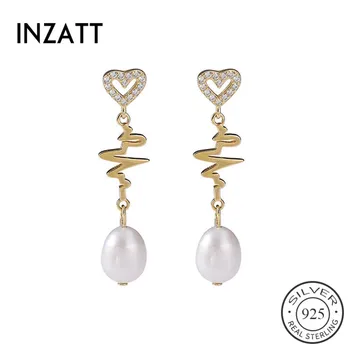 

INZATT Real 925 Sterling Silver Baroque Pearl ZIrcon Heart Drop Earrings For Elegant Women Party Fine Jewelry Accessories Gift