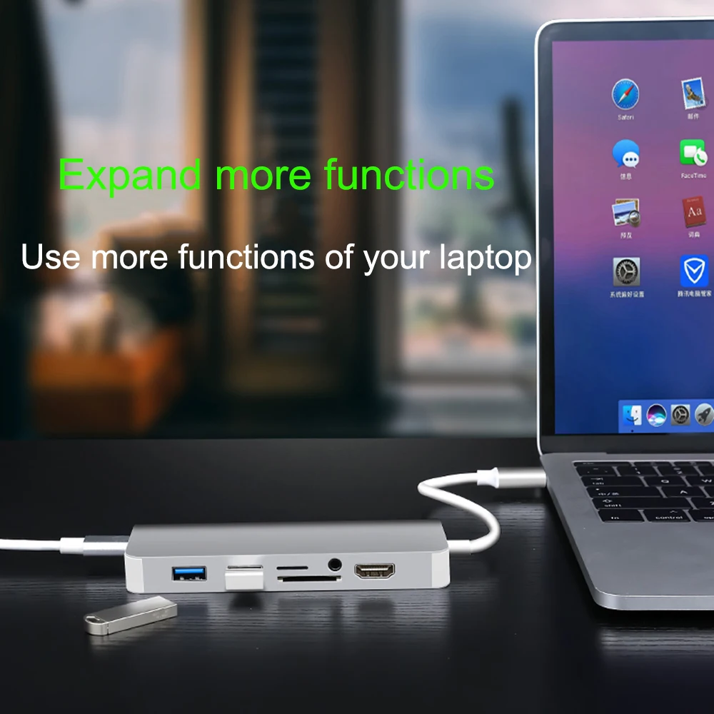 8 в 1 type C концентратор USB-C-HDMI RJ45 Gigabit 3,5 мм аудио SD TF кардридер USB3.0 PD зарядный USB-C Кабель-адаптер для ноутбука Mac