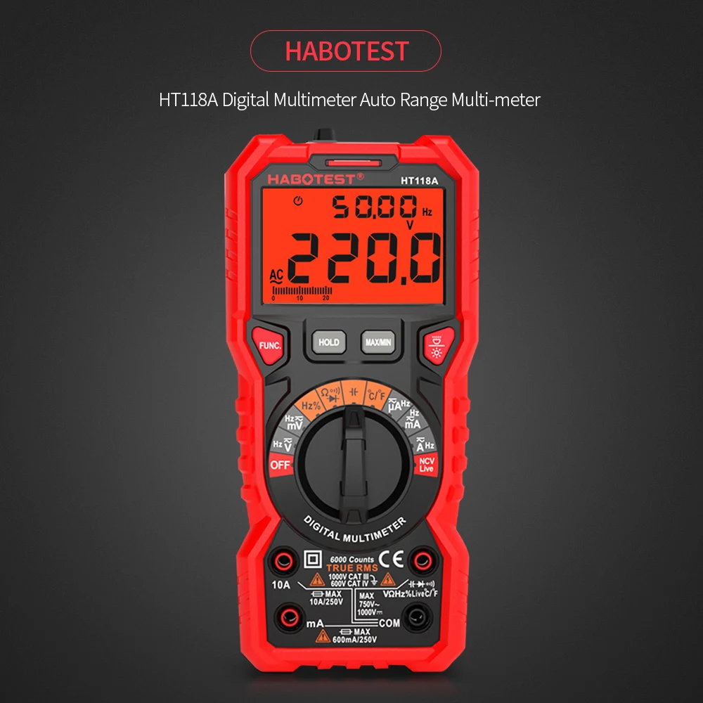HABOTEST HT118A Цифровой мультиметр Авто Диапазон мульти метр 6000 отсчетов истинное RMS
