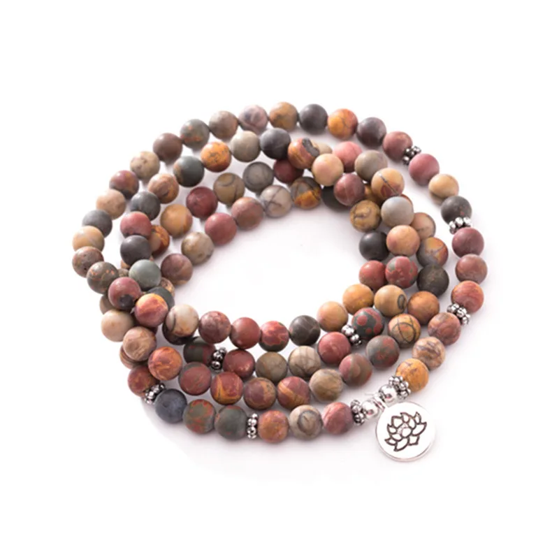 Boho Leopard Stone Mala браслет 108 бусины натуральный камень мала-Йога браслеты для женщин мужчин подарок для влюбленных для мужчин и женщин