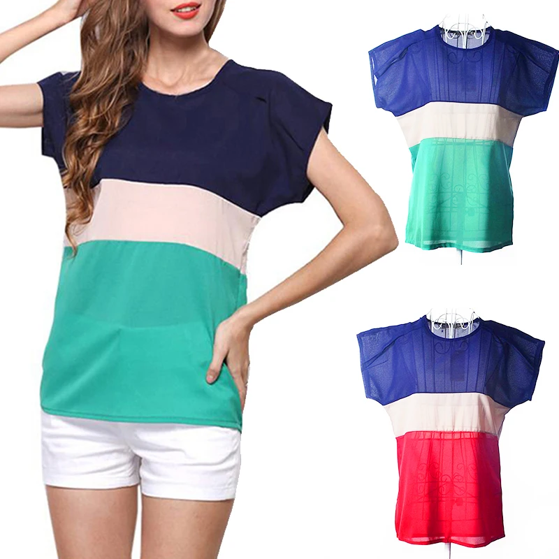 Женская шифоновая блузка с круглым вырезом Повседневная Свободная коротким