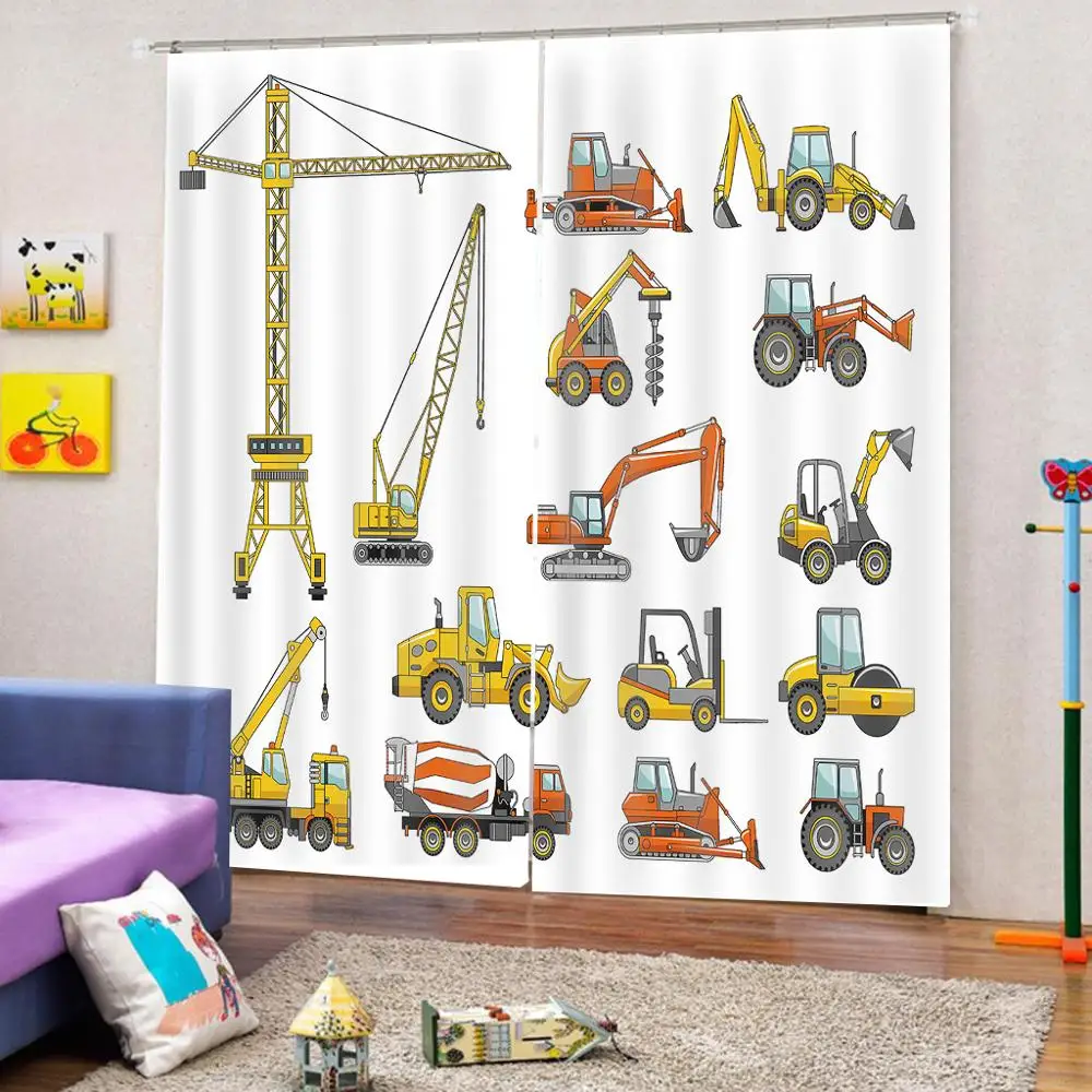 Custom 3D Curtains Mini Diecast Plastic Lovely Construction Vehicle Engineering Cars Excavator Model Toys For Children Boys