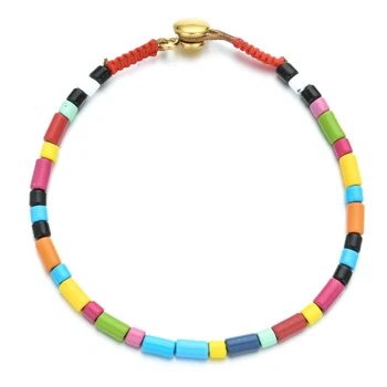 

Gold Snap Button Rainbow Tile Jewelry 2020 Cool bracelets for Women Enamel Tile Bracelet Boho Braclets Ins Trendy Bangles