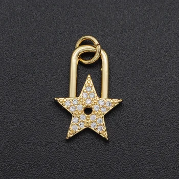 

5pcs/lot 12x16mm CZ Zircon DIY Jewelry Star Lock Charm Pendant Wholesale Fashion Jewellery Pendants Bracelet Making Charm