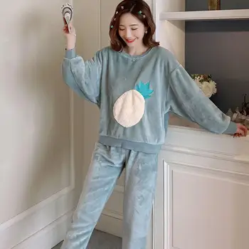

Fashion Women Long Sleeve Flannel Sleepwear Set Comfort Long Prints Warm Winter 2PC Set Pyjama Femme 2019 New Hot Sale 1
