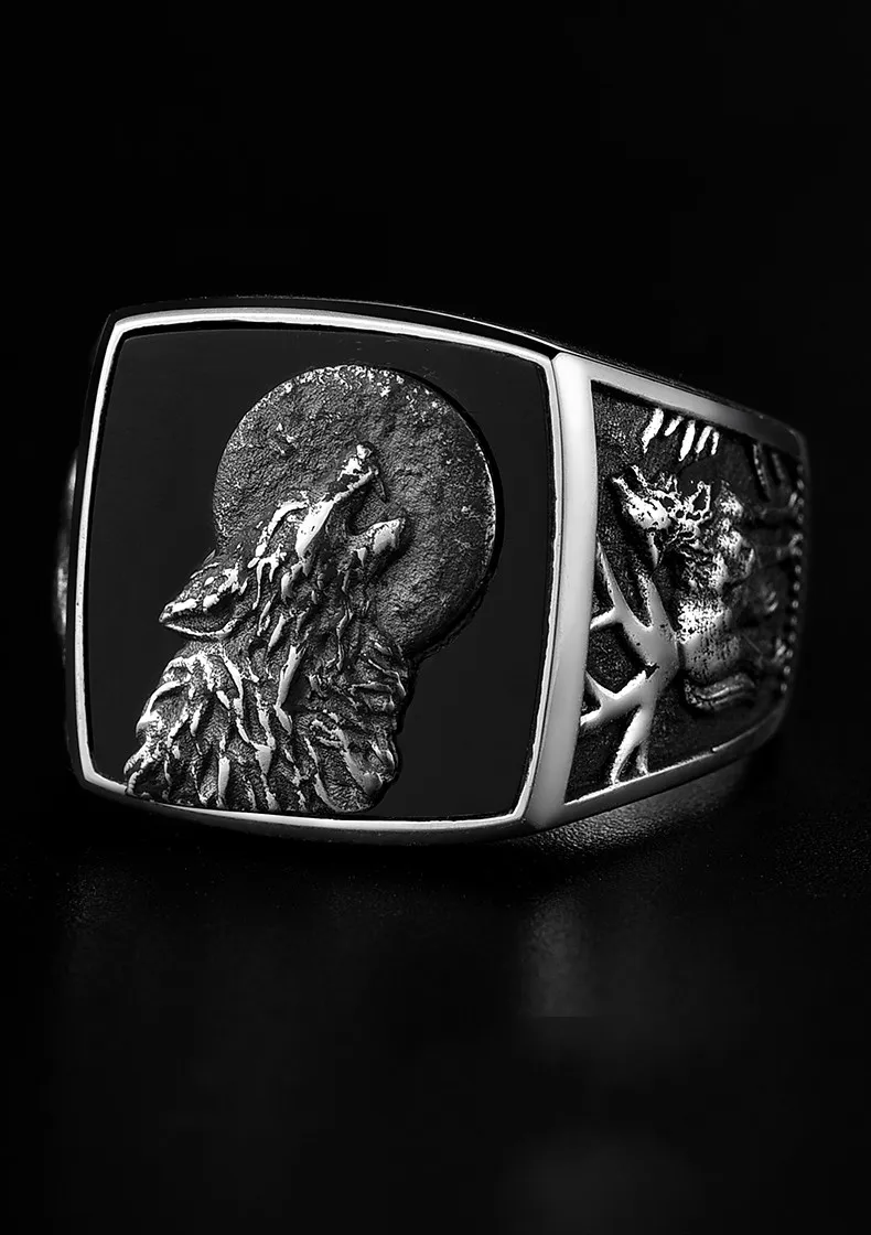 BOCAI New 100% s925 silver jewelry fashion personality wolf head domineering single Ring simple retro Man ring