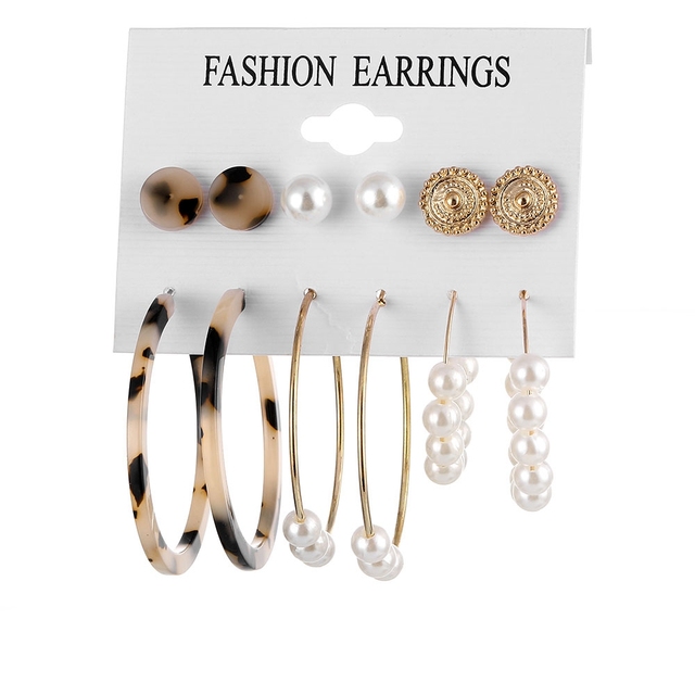 Gold Silver Color Round Hoop Earrings Set For Women Acrylic Pearl Circle Hoop Earrings 2021 Trend Brincos Party Jewelry