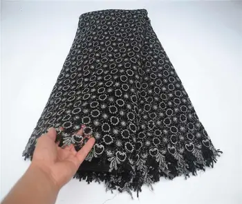

Black Guipure Lace Embroiderey Fabric French African Cord Lace Fabric High Quality Nigeria Net Lace Fabrics For Party PSA873-1