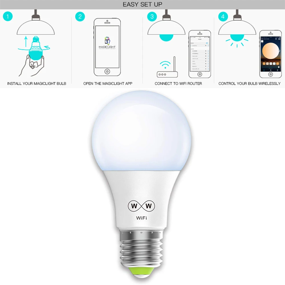3/5/8/10 шт. WiFi смарт-лампа светодиодный светильник 6,5 W E27 затемнения светодиодный изменения Цвет Волшебная лампочка освещение работает с Amazon