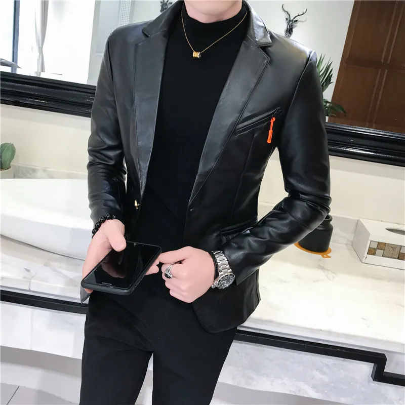 2019 autumn new men's artificial leather blazer men's fashion slim jacket white red black fashion streetwear leather blazer 2019 autumn new men's artificial leather blazer men's fashion slim jacket white red black fashion streetwear leather blazer