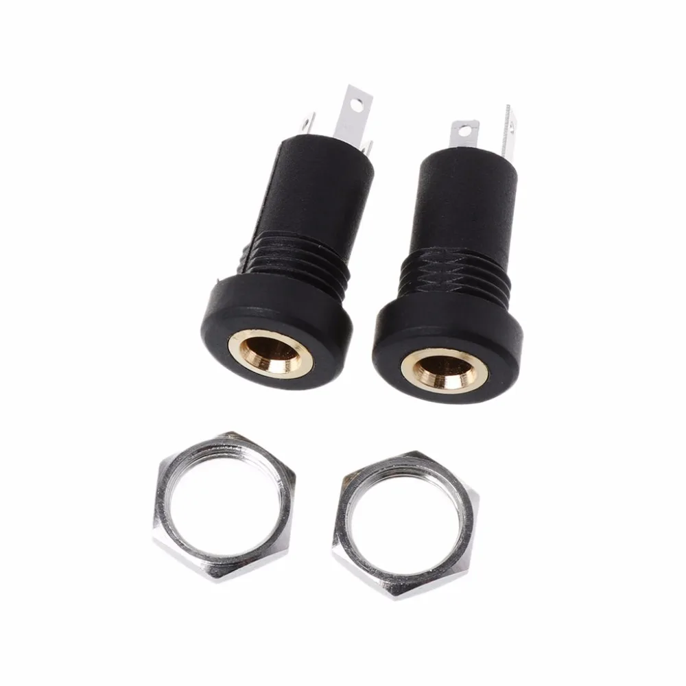 

2Pcs 3.5MM Audio Jack Socket 3 Pole Black Stereo Solder Panel Mount Gold With Nuts Connector