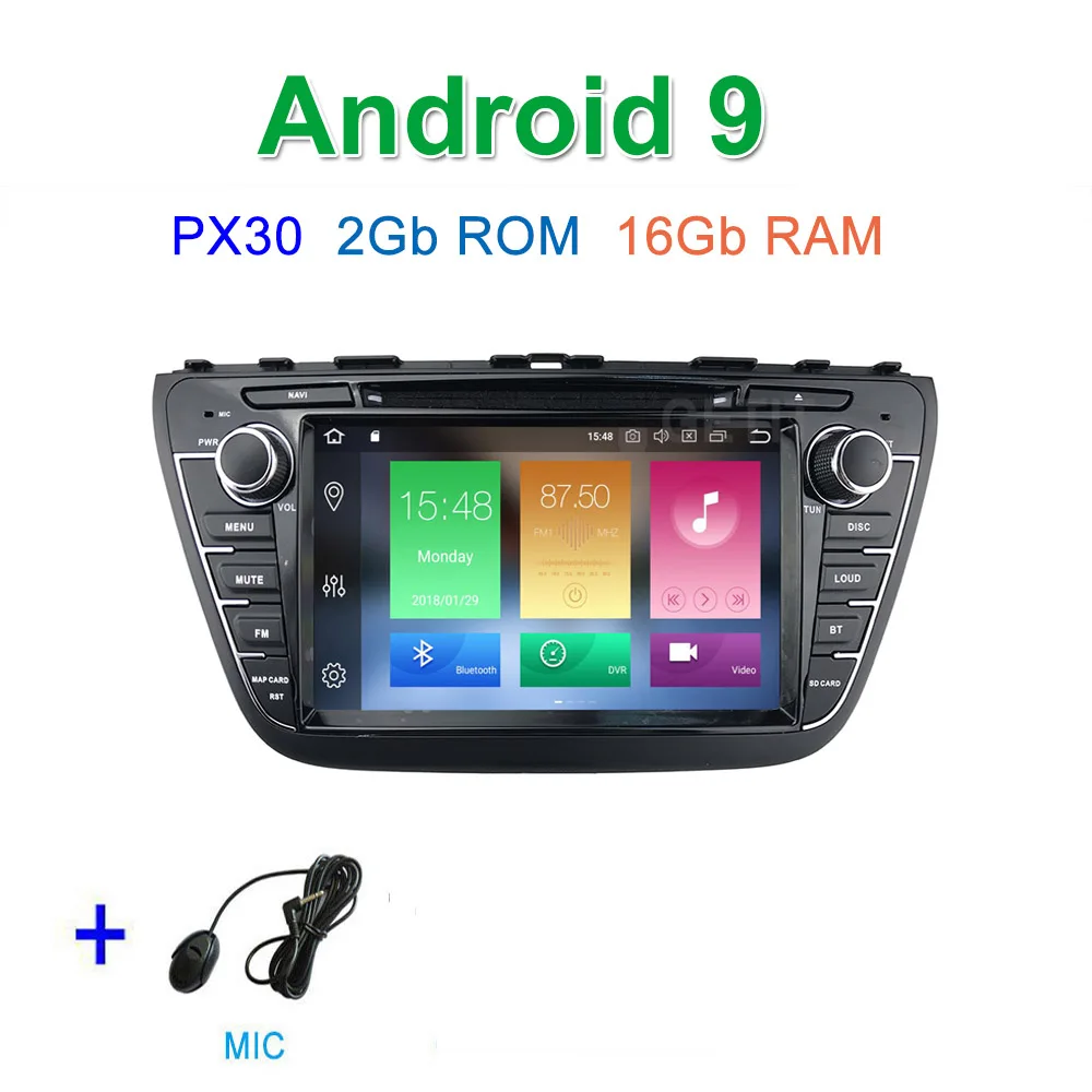 PX6 Автомобильный DVD стерео Мультимедиа Радио Android 9 для Suzuki SX4 S Cross - Цвет: PX30 2G 16G