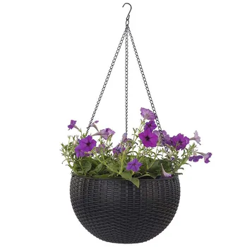 

Innovative Hanging Baskets Rattan Waven Round Plastic Flower Pot Plant With Chains Houseplants Sky Planter Garden Balcony Decor