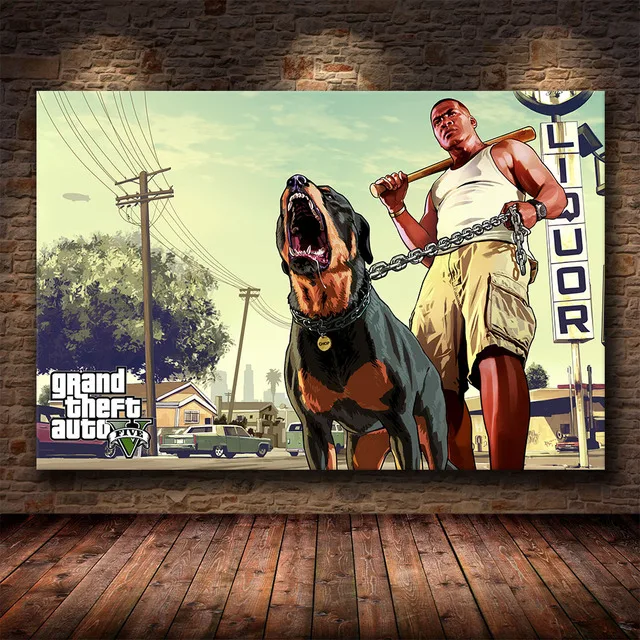Grand Theft Auto V 게임 포스터, GTA 5 캔버스 아트 프린트 페인팅 벽 그림, 방 홈 장식 벽 장식