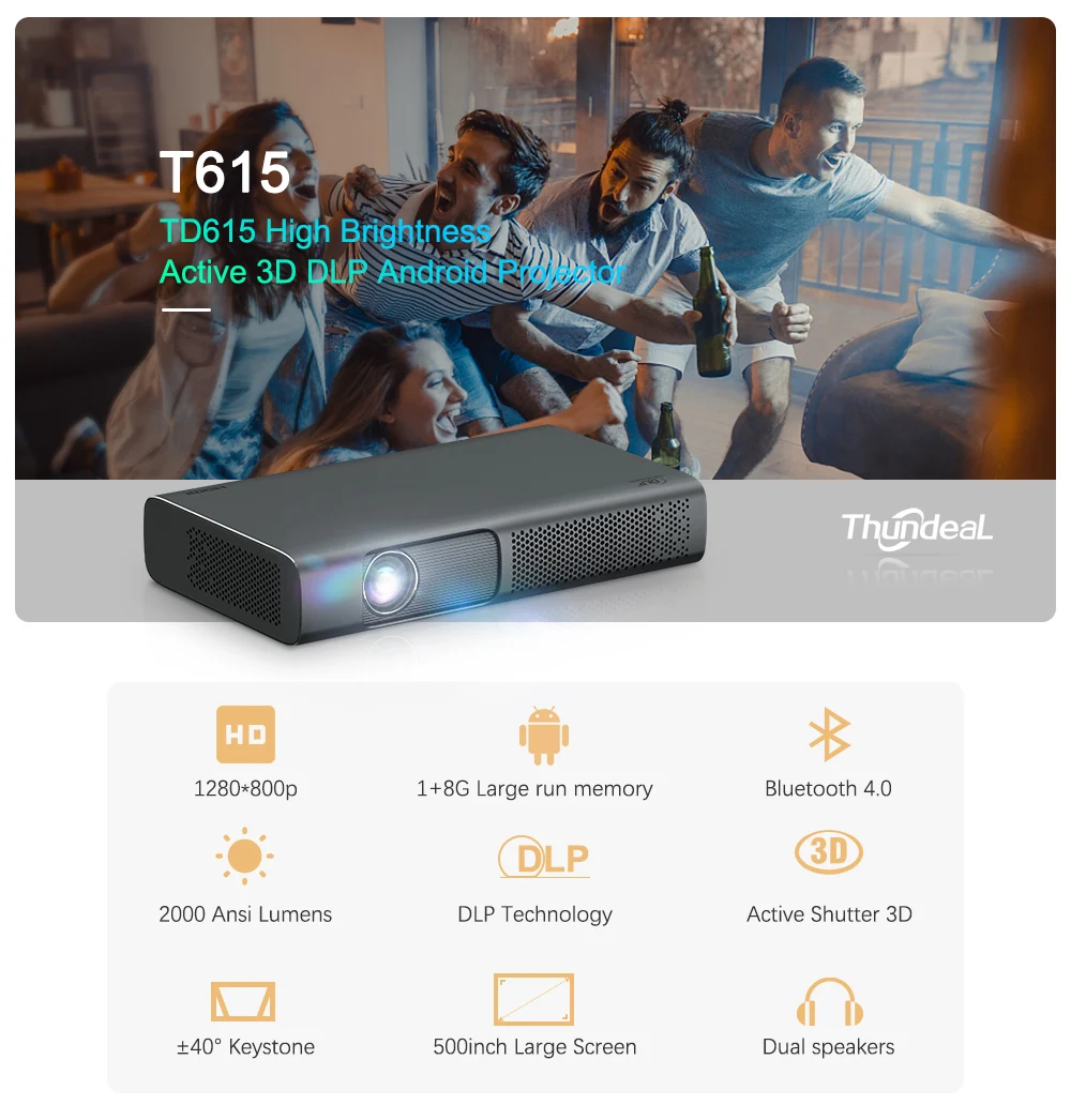 Thundeal новая технология DLP T615 проектор 1200 Ansi мультикубик для смартфона может