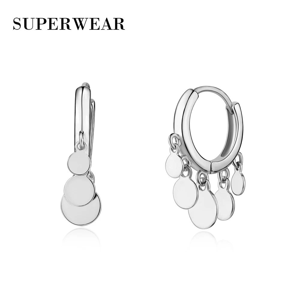 Серьги-кольца SUPERWEAR в форме звезды с шармом, 925 пробы, серебро, желтое золото, женские маленькие обручи, кисточки, серьги Huggie, ювелирные изделия - Окраска металла: Round Earrings