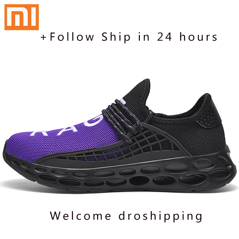 Black purple Xiaomi, 8 цветов, мужская повседневная обувь, женские кроссовки, 36, новинка, Tenis Masculino, дышащие, для бега, весна, лето, Осень размера плюс, 12, 46 - Цвет: Black purple