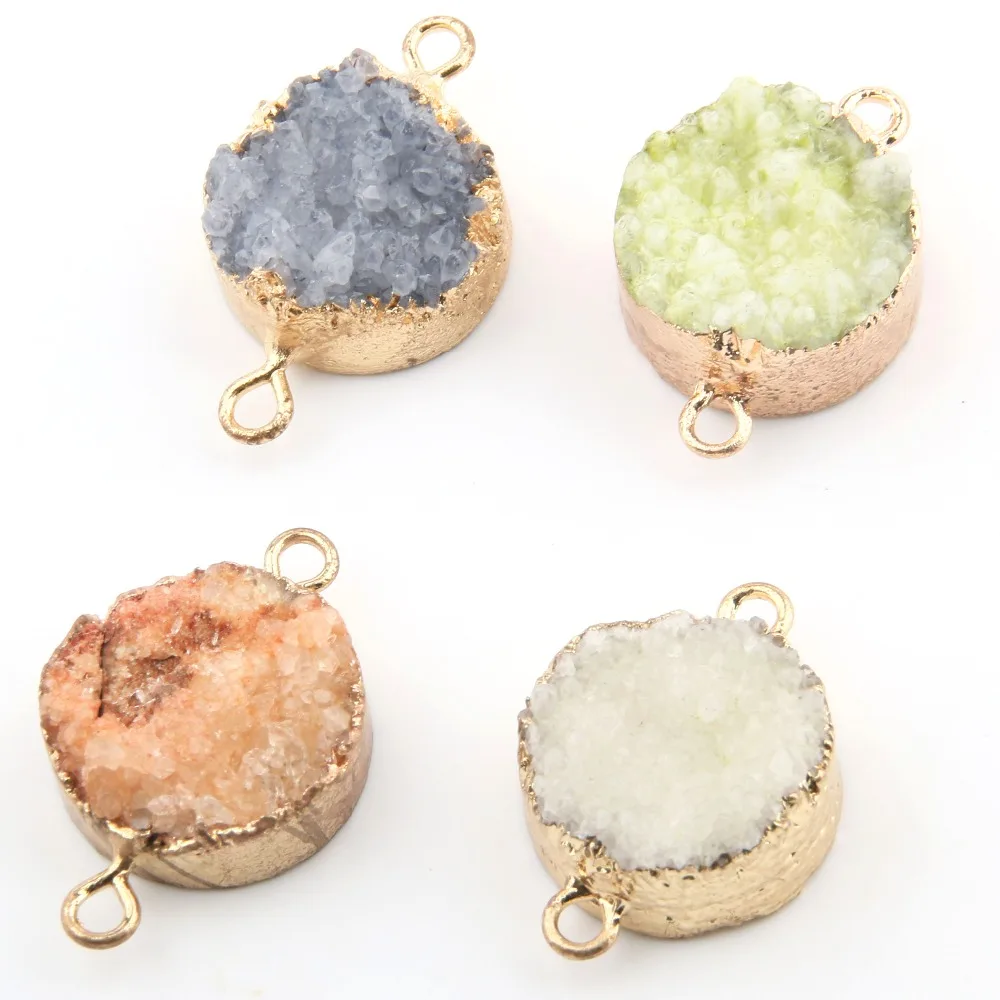 

Natural Stone Quartz Pendants Irregular Crystal Cluster Double hole connector for Jewelry Making DIY Necklace Accessorie