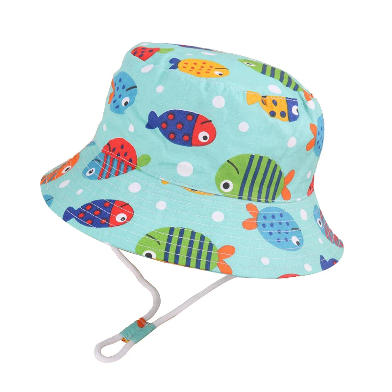 Silicone Anti-lost Chain Strap Adjustable  Spring Summer Baby Bucket Hat For Children Cartoon Animal Fisherman Cap Boys Girls Cotton Breathable Autumn Outdoor Sun Hats crochet baby accessories Baby Accessories