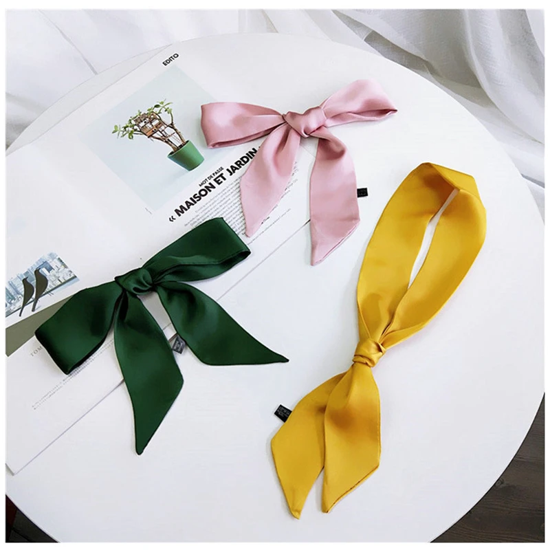 

Beach Bag Scarves Ladies Summer Pure Color Small Silk Scarf Multifunctional Wrapped Handbag Handle Ribbon Wrist Neckerchief N2